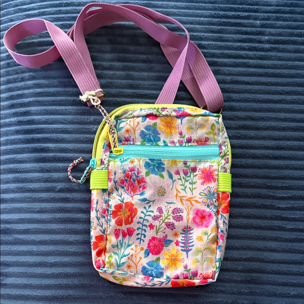 Natural Life Nylon Floral Crossbody Bag with Purple Strap